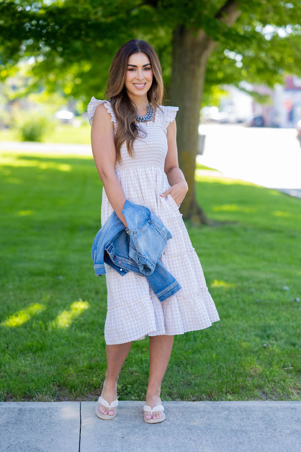 Cottage Charm Gingham Midi Dress Sand / M