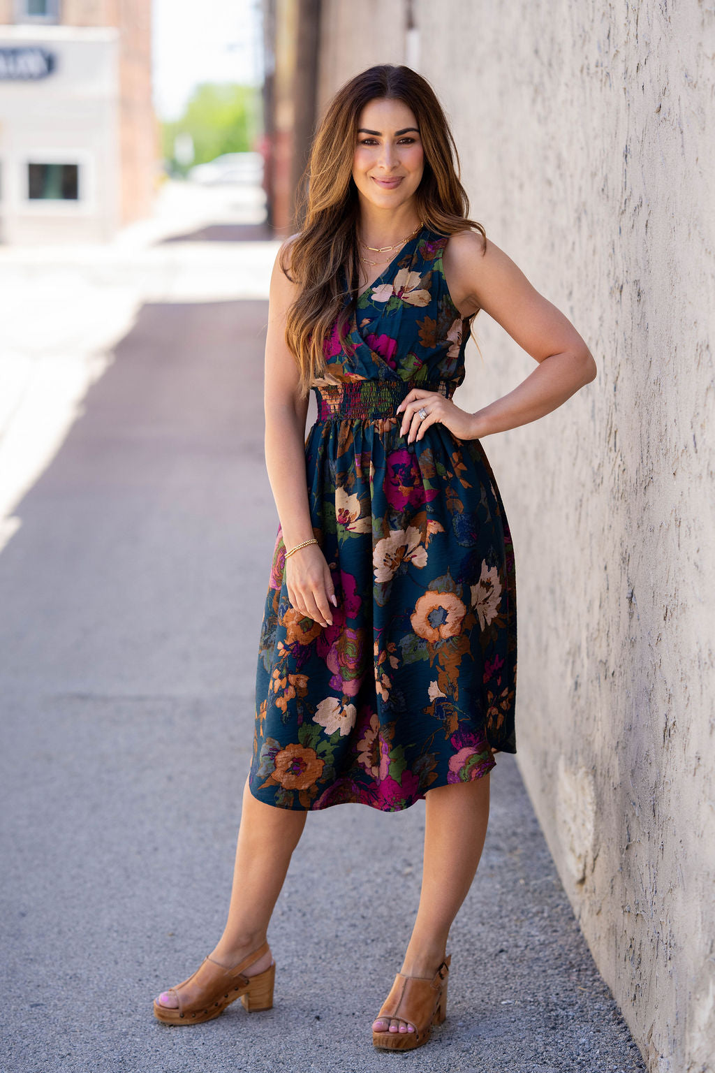 Vivacious Floral Tank Dress Teal / S