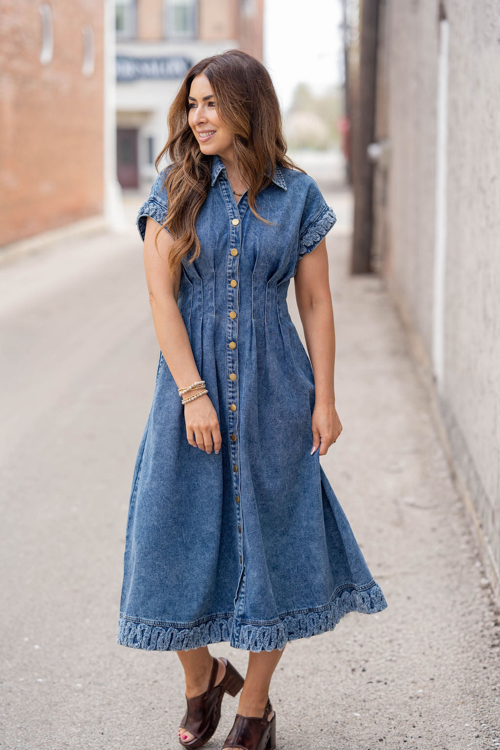 Heritage Stitch Midi Dress Medium Wash / S