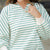 Striped Balloon Sleeve V Sweatshirt