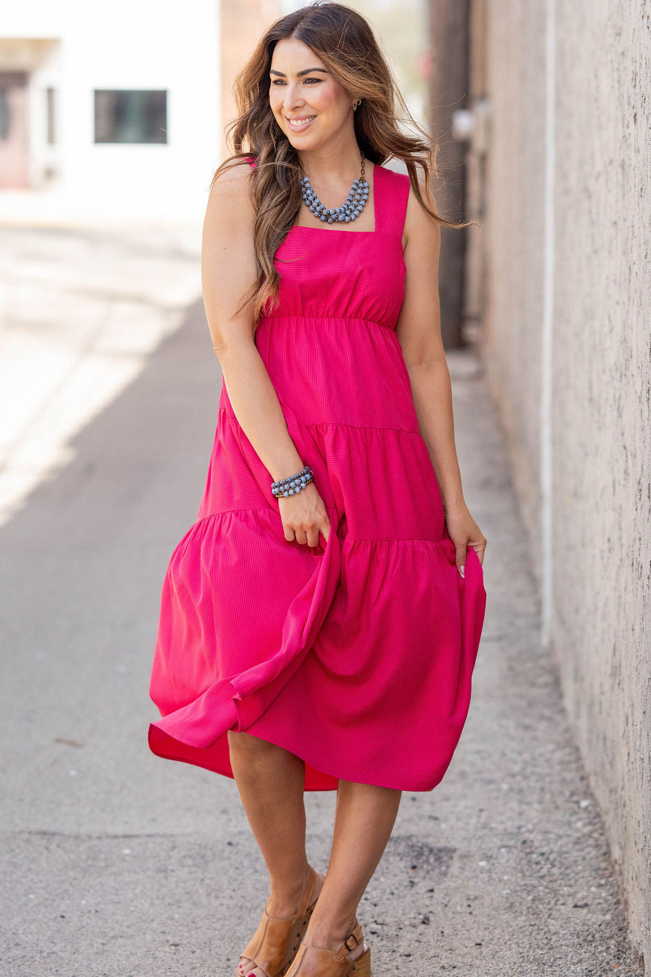 The Daydream Tiered Tank Dress Pink / L