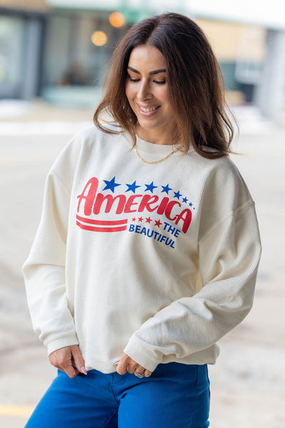 America The Beautiful Ribbed Graphic Crewneck