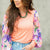 Watercolor Floral Sleeve Ribbed Body Blouse