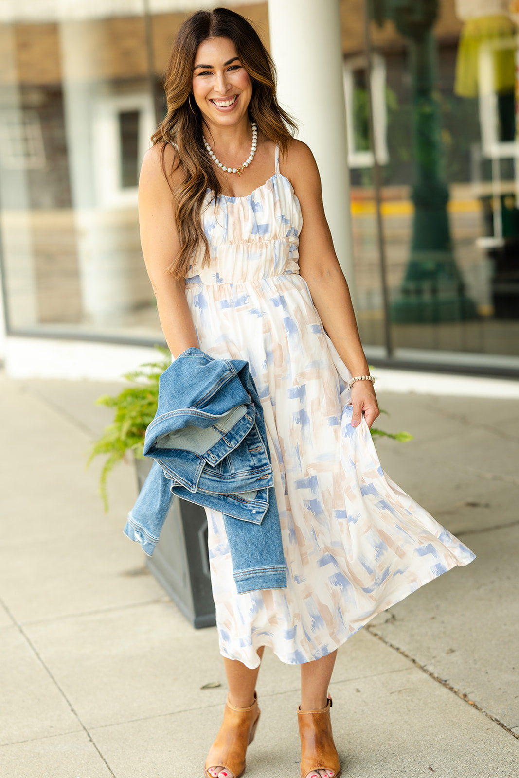 Brush Stroked Sweetheart Top Maxi Dress Powder Blue / S Brush Stroked Sweetheart Top Maxi Dress Powder Blue / S