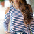 Ribbed Stripes Cold Shoulder Long Sleeve Tee
