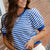 Striped Solid Trim Puffed Sleeve Tee