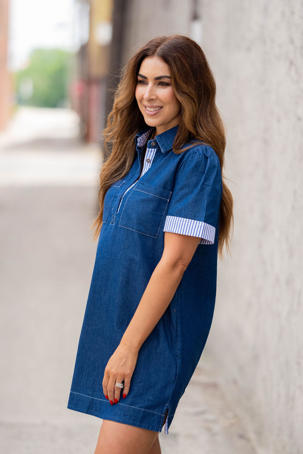 womens denim shift dress Downtown Style Dark Wash / S SIZE:SM Sleeveless Dress To Knee feminine linen dress back utility feel Short
