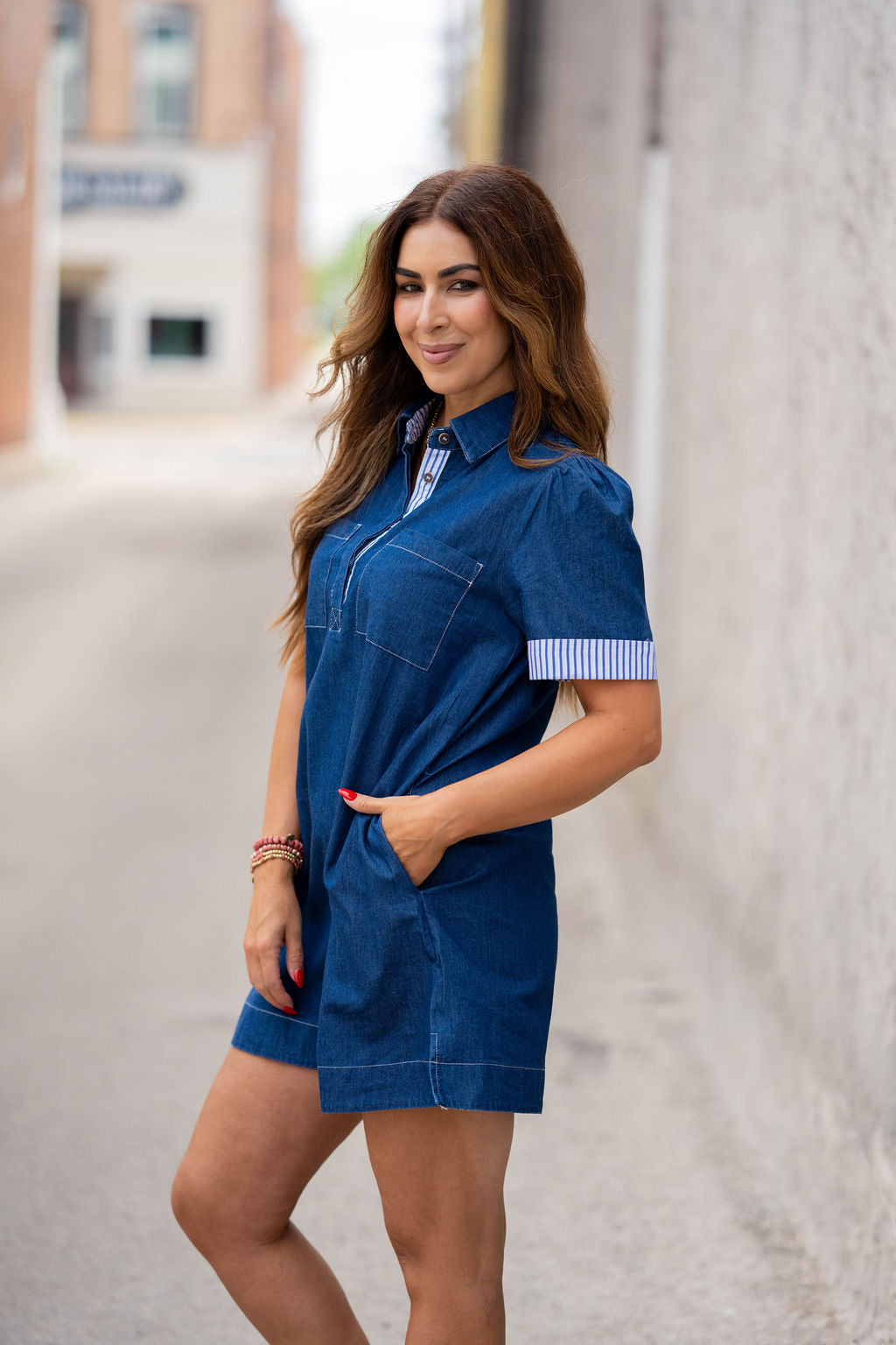 denim dress in store near me Denim Dress with Button Down and Tie Waist Simply Dixie Boutique Medium
