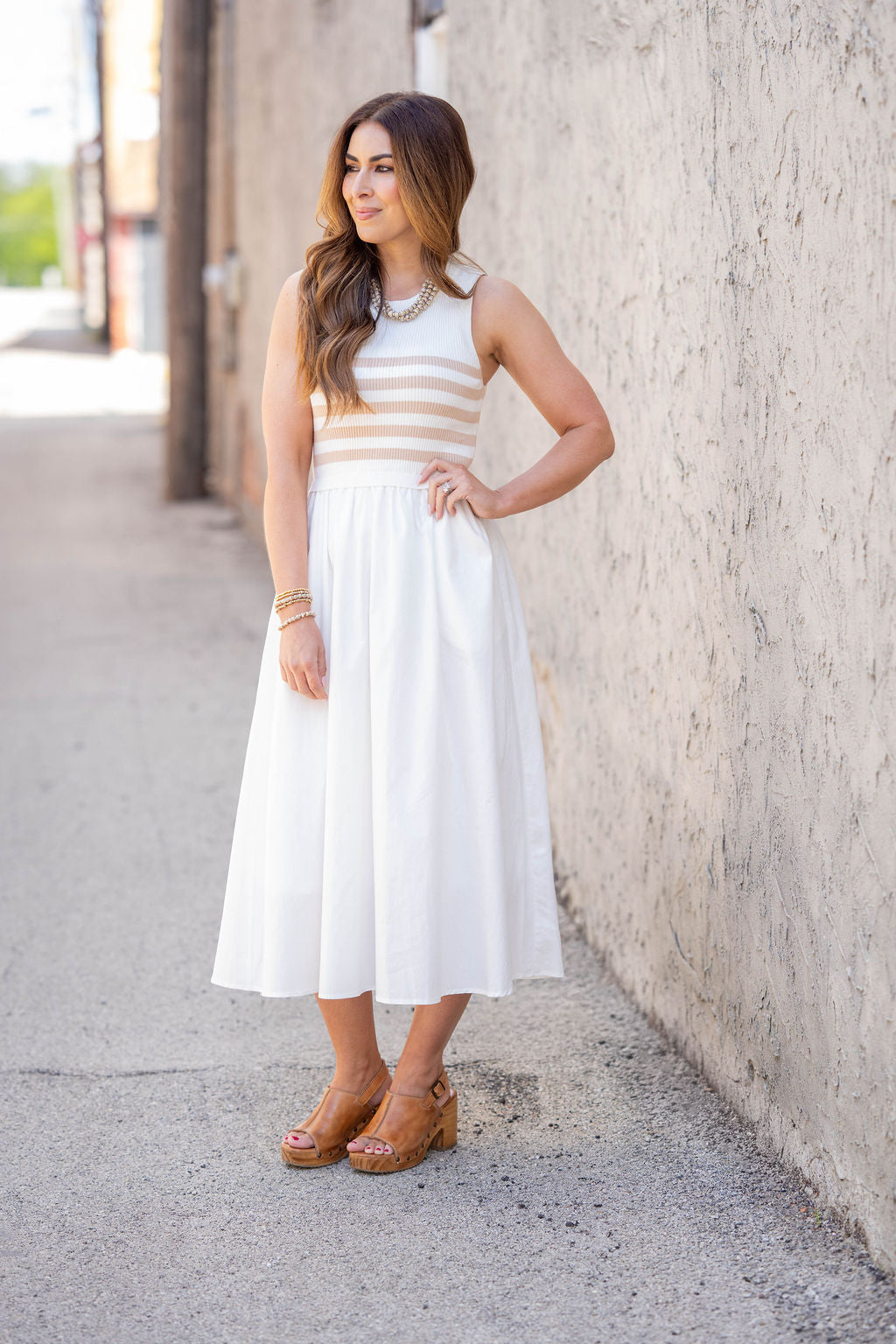Striped Ribbed Top Faux Layered Maxi Dress - Betsey's Boutique Shop
