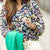 Wildflowers Cinched Sleeve Tie Blouse