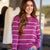 Scalloped Stitched Stripes Accented Sweater