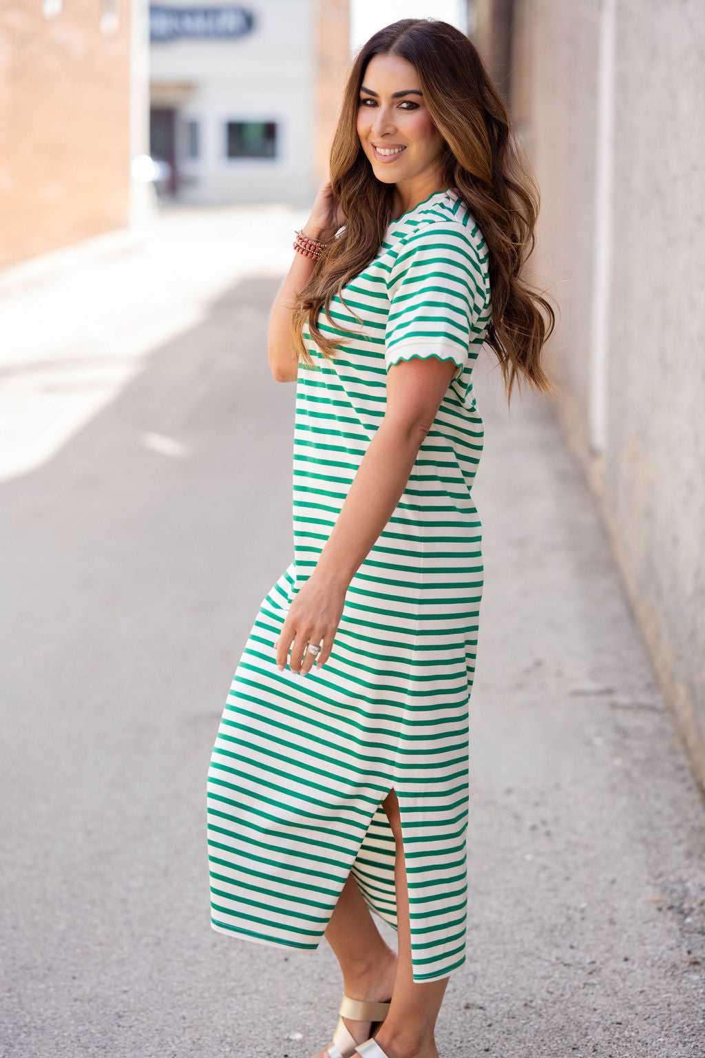 striped midi dress Classic Line Striped Midi Dress Navy / L