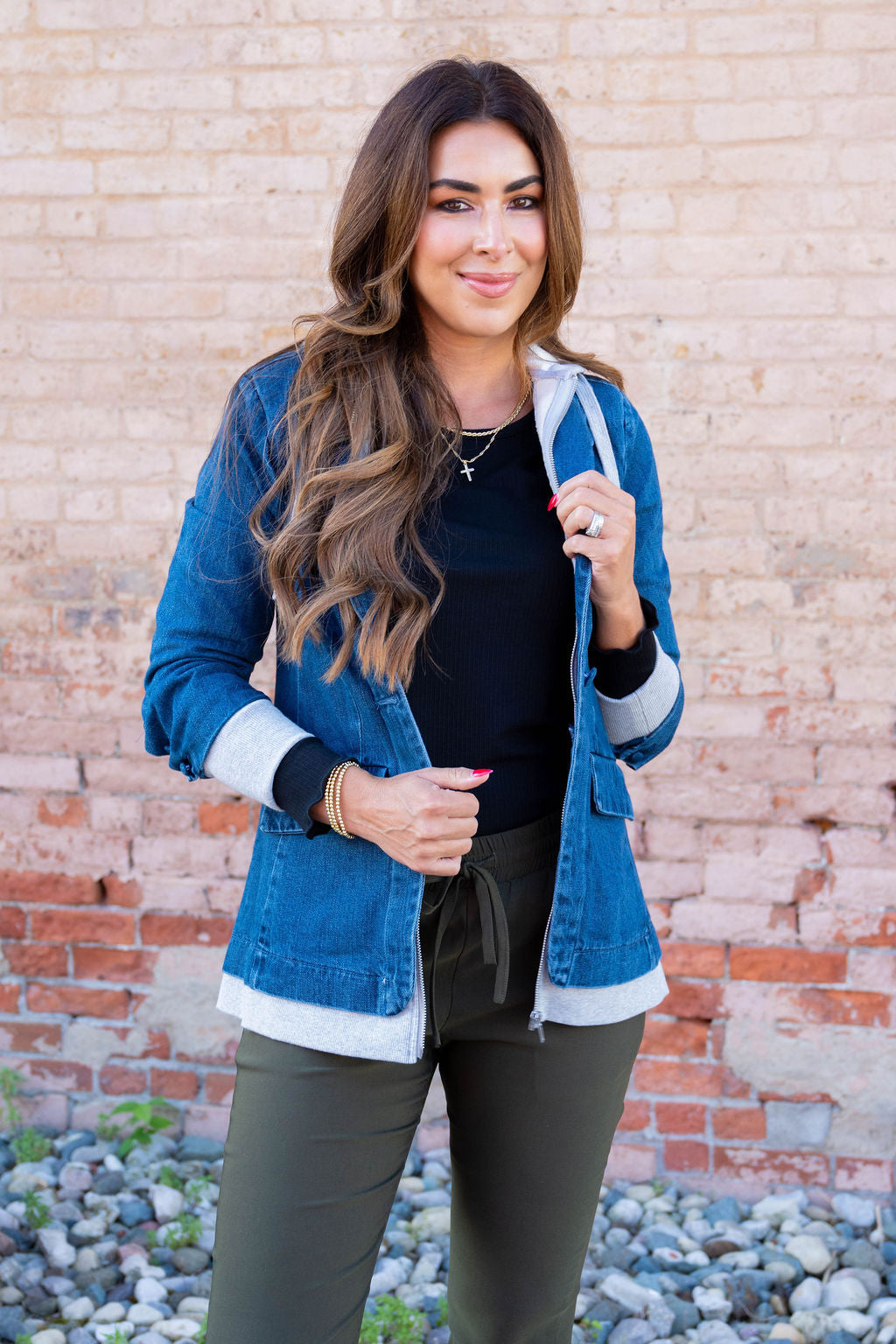 Hoodie Lined Denim Blazer Betsey's Boutique Shop Coats Jackets
