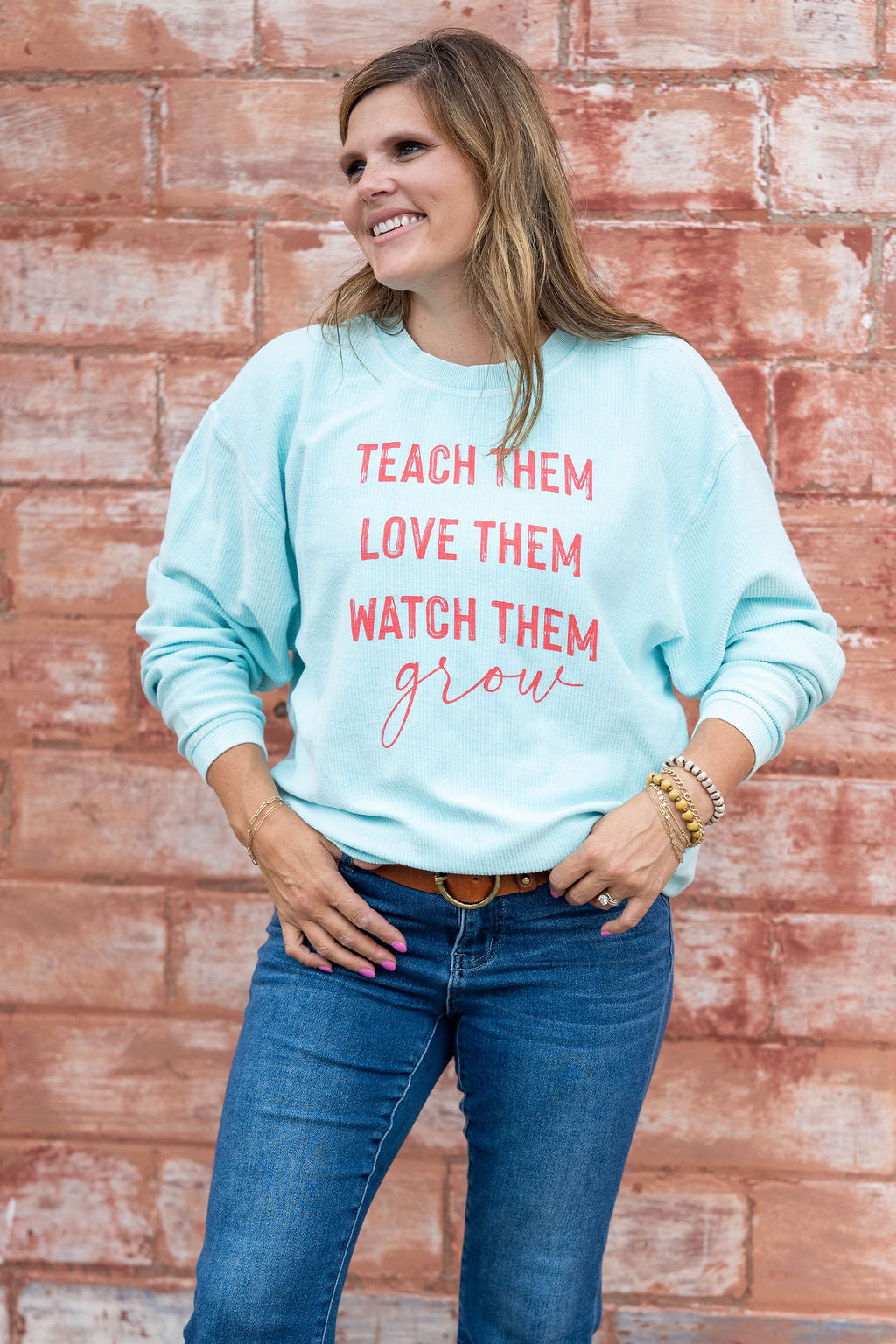 Teach Them Ribbed Graphic Crewneck Betsey's Boutique Shop