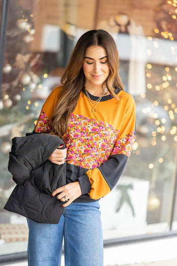 Colorblock Floral Pullover