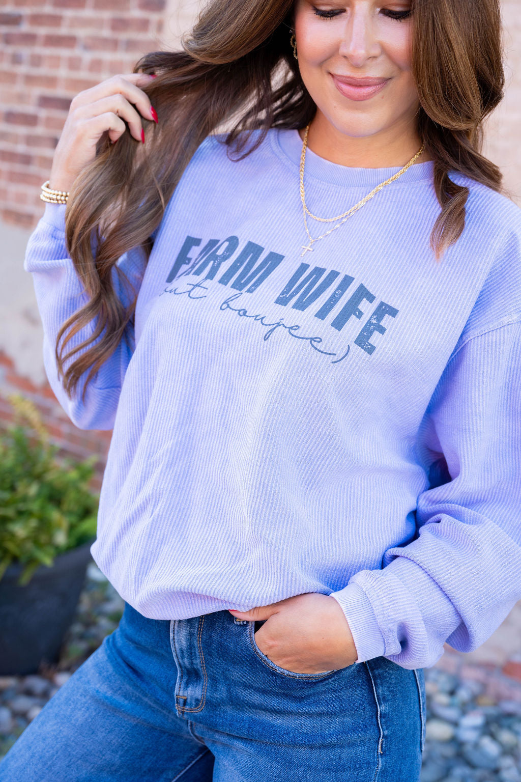 Boujee Farmwife Ribbed Graphic Crewneck Betsey's Boutique Shop