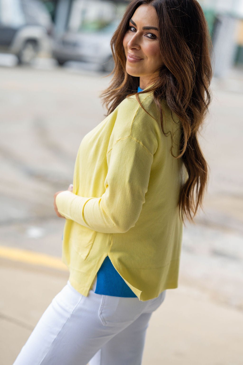 Betsey's Yellow Easy Days Side Slit Cardigan Yellow / XL