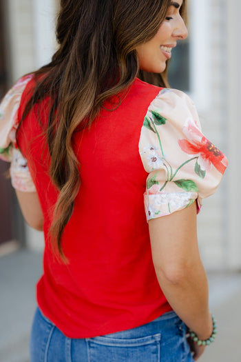 Blossoms Twist Sleeve Tee - Betsey's Boutique Shop - Shirts & Tops