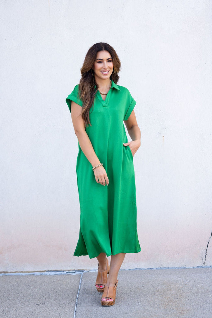 side slit midi dress Collared Side Slit Midi Dress Kelly Green / L