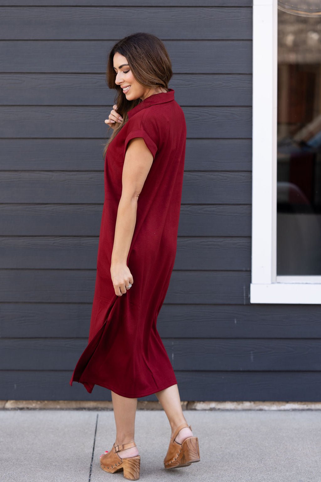 side slit midi dress Collared Side Slit Midi Dress Black / M
