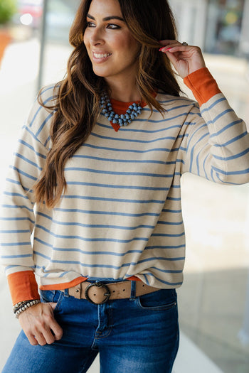 Color Trimmed Striped Sweater - Betsey's Boutique Shop - Shirts & Tops