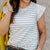 Dashed Stripes Ruched Ruffle Trim Tee