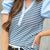 Dashed Stripes Solid Puff Sleeve Blouse