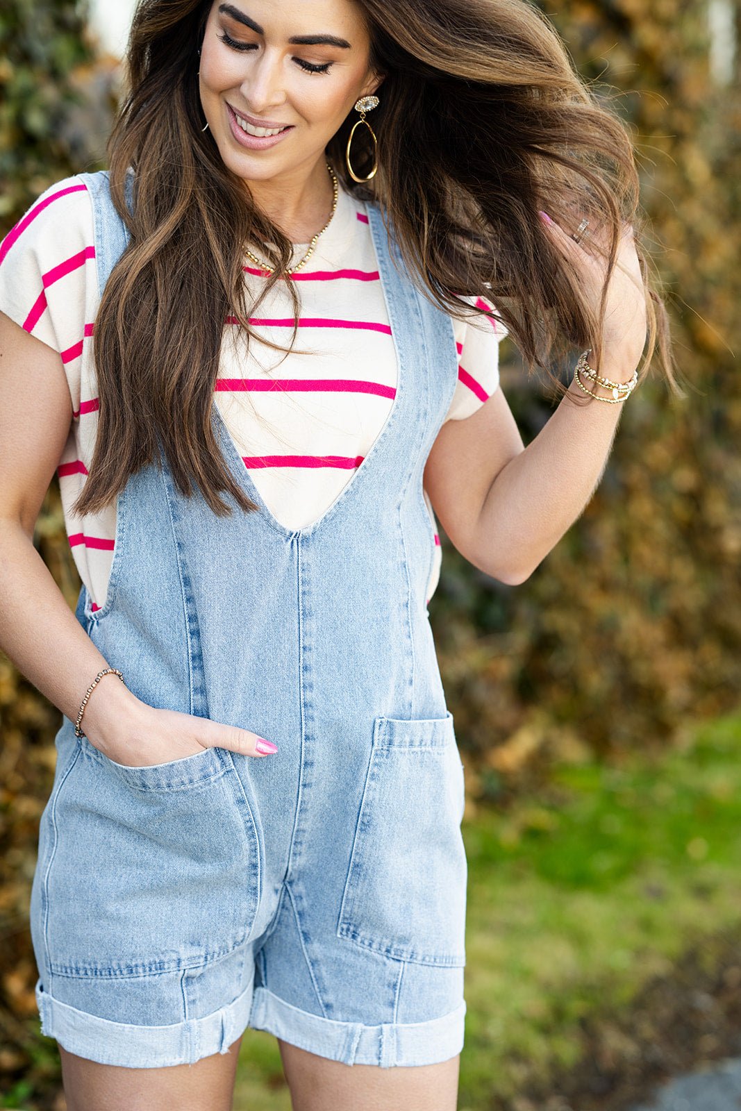 Deep V Denim Short Overalls - Betsey's Boutique Shop - Shorts