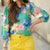 Fancy Floral Cinched Long Sleeve Blouse