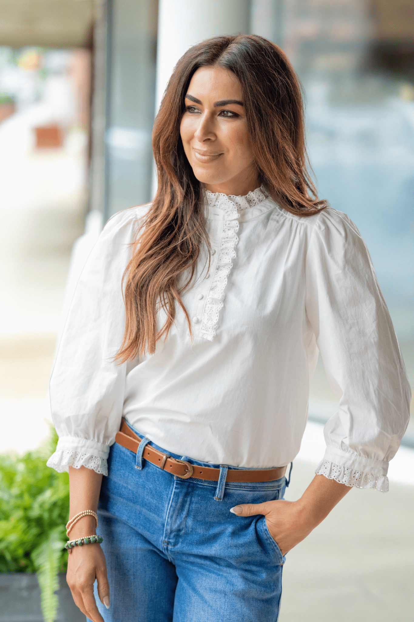 Lace Trim Ruffle Blouse - Betsey's Boutique Shop -