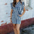 Mixed Stripes Ruched Ruffle Trim Dress