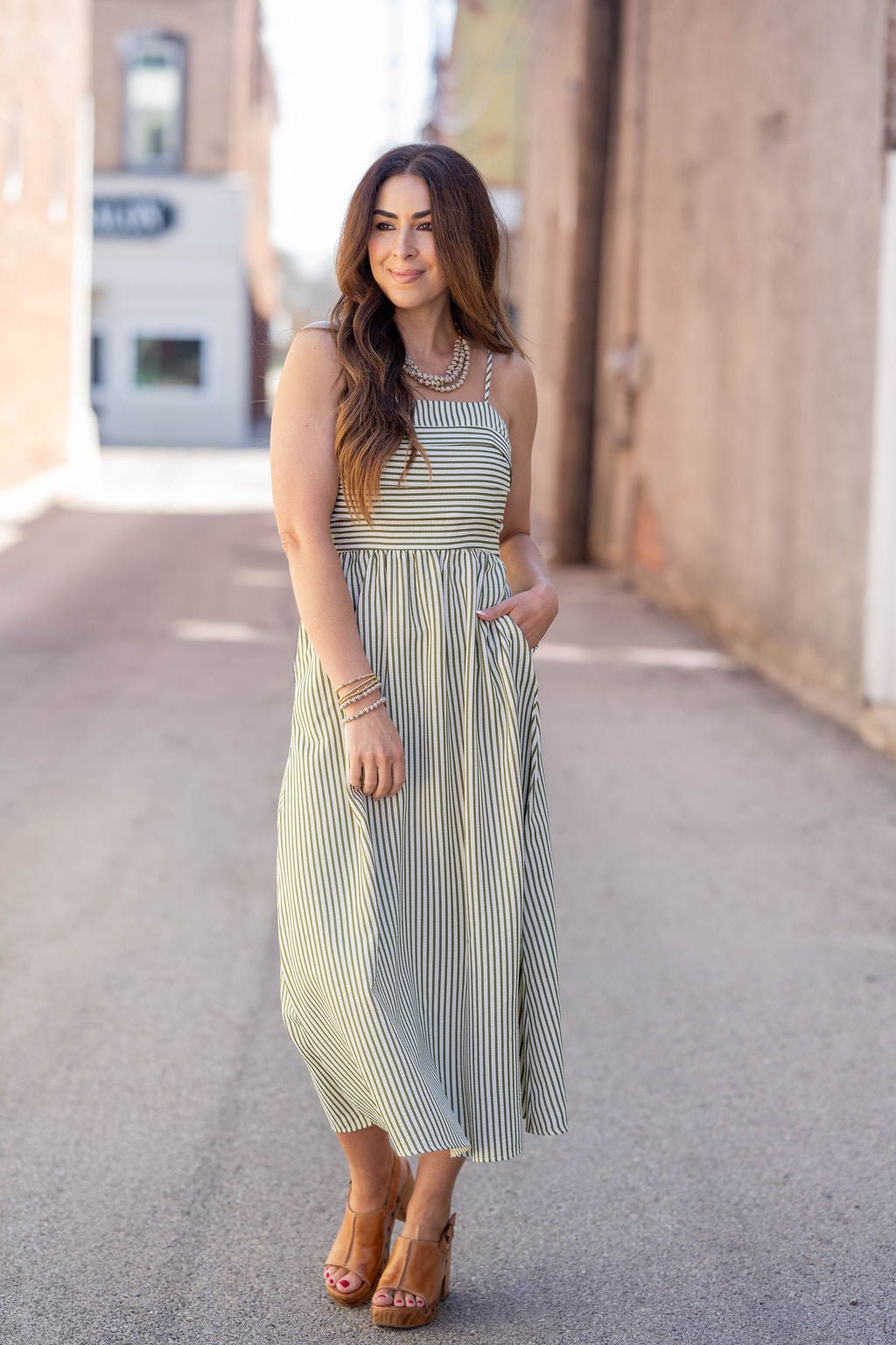 midi dress fitted bodice Women's With You In Mind White Beaded V-Neck Midi Dress | Size: M