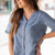 Ruffle Sleeve V Button Denim Blouse