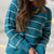 Scalloped Stitched Stripes Accented Sweater