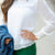 Sheer Cinched Sleeve Swiss Dot Blouse