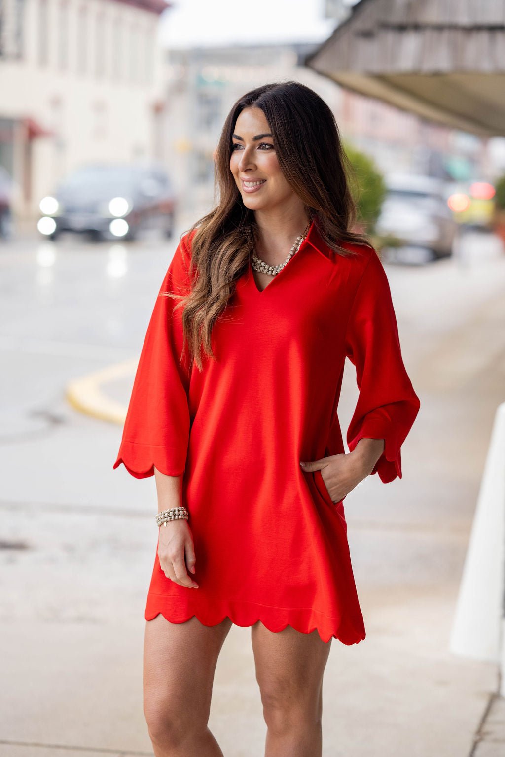 scalloped dress Simply Scalloped V Dress Red / M