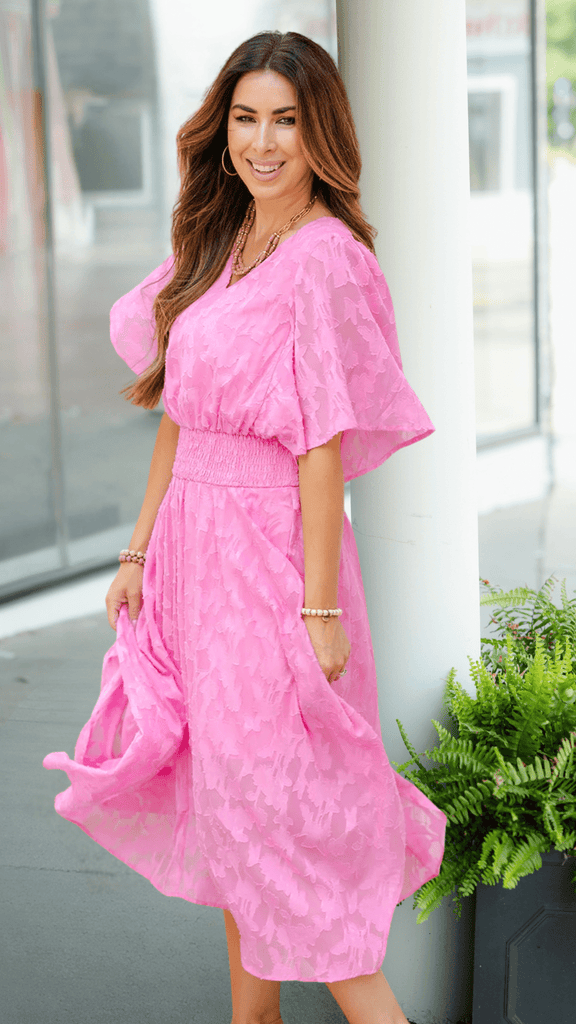 floral midi dress boutique Subtle Floral Midi Dress Light Pink / M