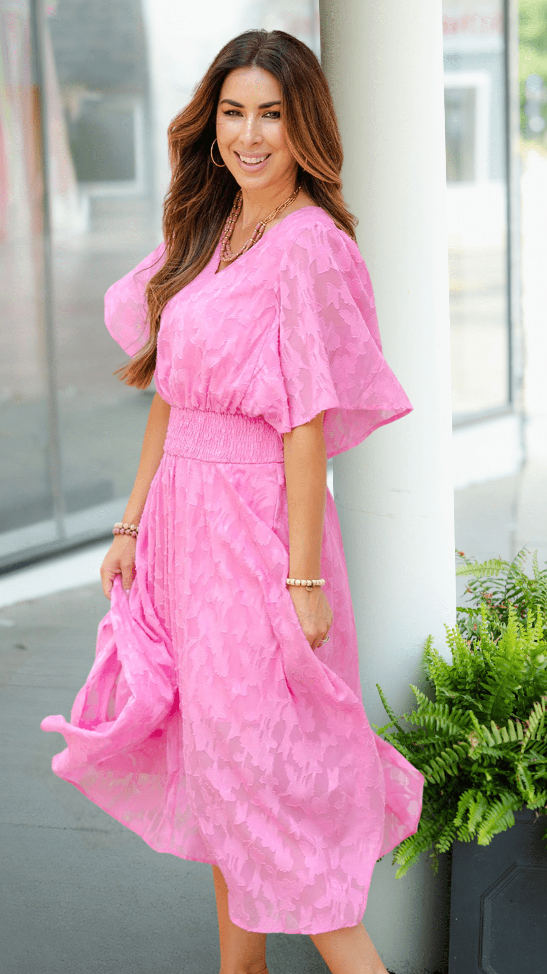 Subtle Floral Midi Dress Light Pink / M Subtle Floral Midi Dress Light Pink / M