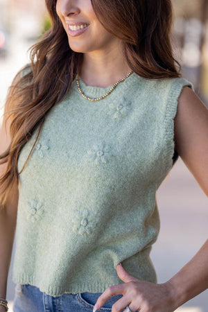 Subtle Flowers Knit Tank - Betsey's Boutique Shop - Shirts & Tops