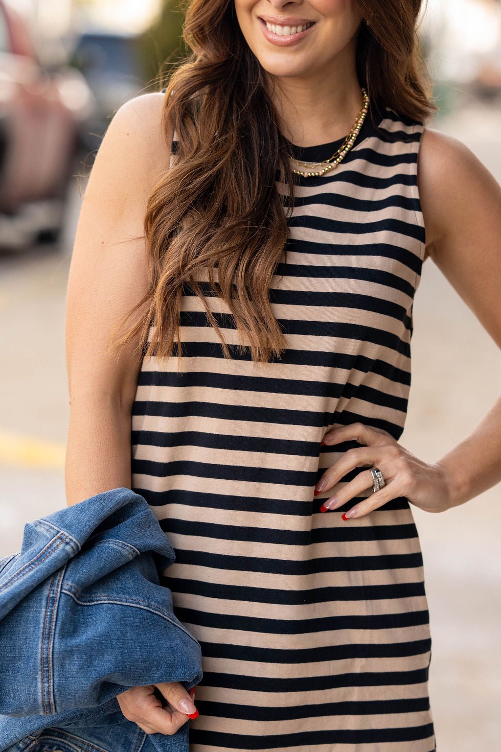 striped tank top dress Pointelle Model is 54 wears a size 3/5 and is modeling the small. Navy Stripe 1/4 Zip Sleeveless