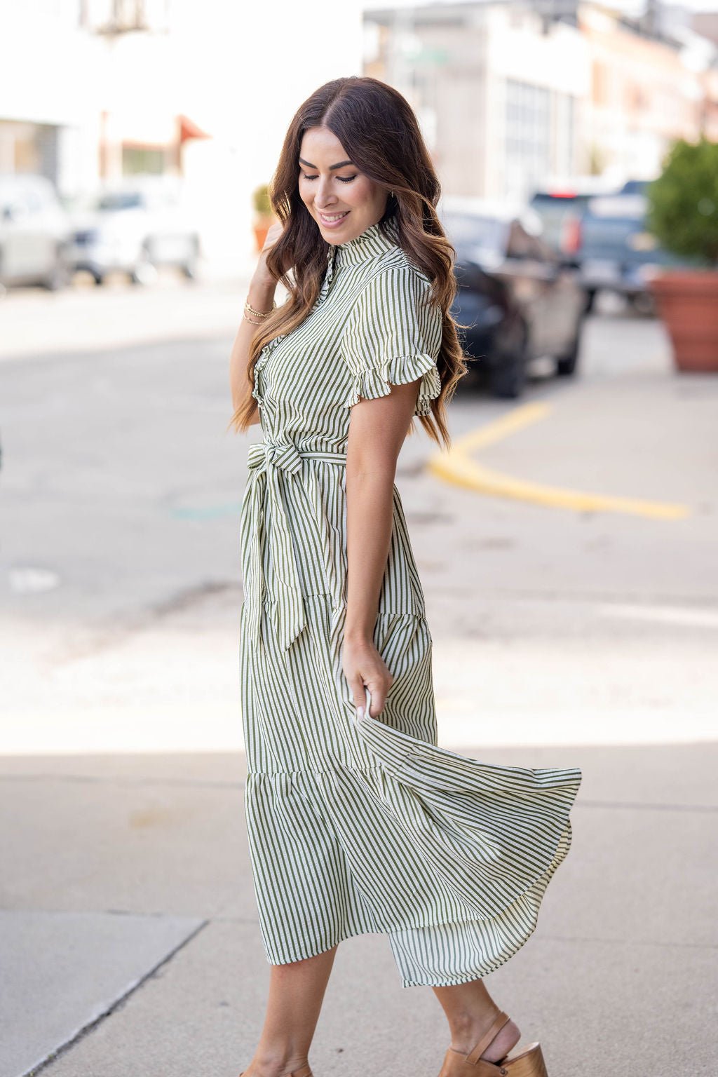 Timeless Lines Tiered Midi Dress Olive / L