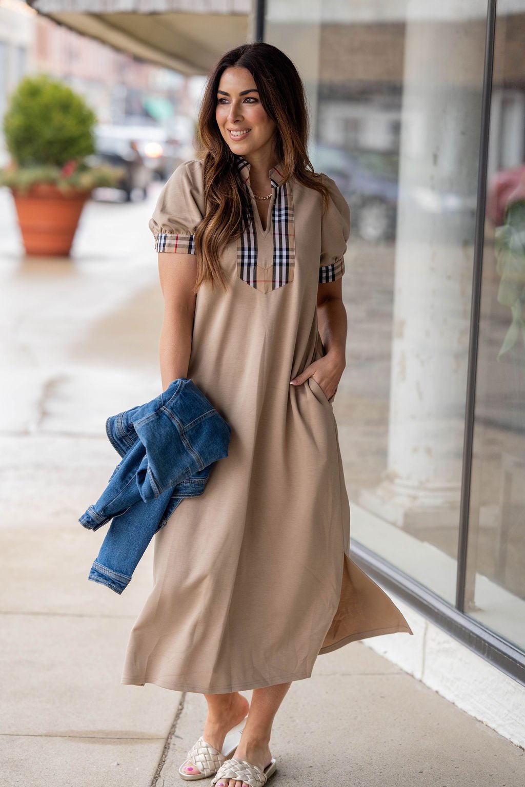 maxi plaid shirt dress maxi shirt dress plus size Full Size Plaid Button-Down Maxi Dress Plus Size   Blue Zone