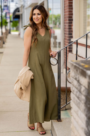 Tie Strap Relaxed V Jumpsuit