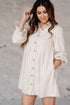 Corded Button Up Ruffle Sleeve Dress