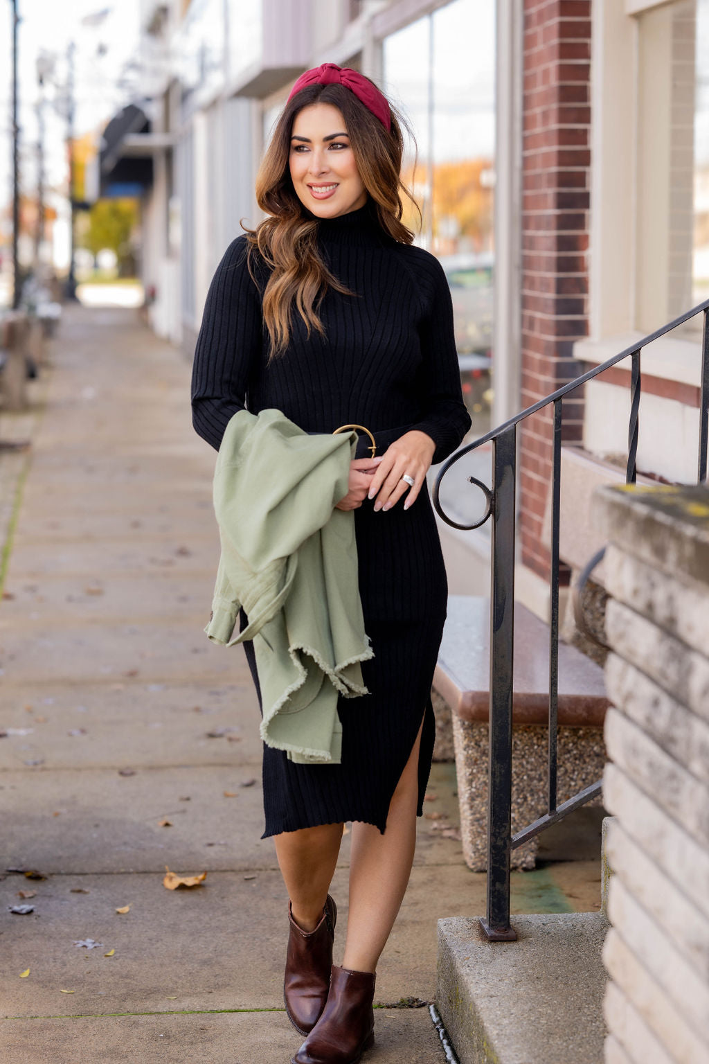 midi dress with booties Ribbed Sweater Midi Dress Black / M