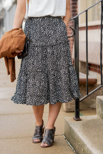 Vintage Blooms Tiered Midi Skirt