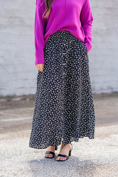 Daisies Button Accented Maxi Skirt