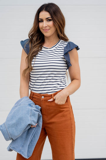 Contrasting Stripes Flutter Tee