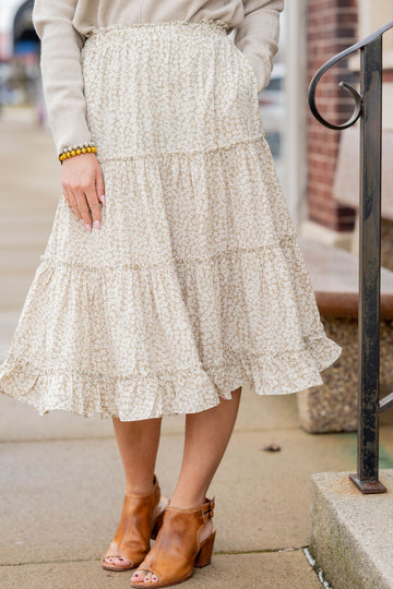 Antique Blooms Tiered Midi Skirt