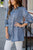 Denim Smocked Top Tunic Button Up